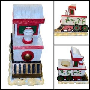 Rare Yankee Candle Christmas Train Engine Tea  Light Candle Holder 6”H x 5.5”L